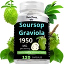 1950mg Soursop Graviola Capsules (Guanábana) Organic Leaves Powder Rich in Potent Anti-Oxidants - 120 Capsules 40 Servings