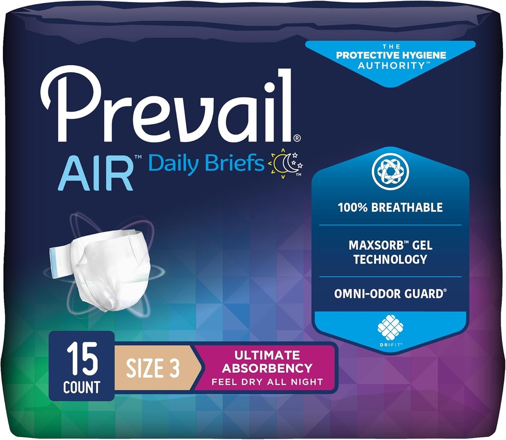 Prevail Breezers 360 Incontinence Briefs, Ultimate Absorbency, Size 3, 15 Count (Pack of 4)