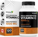 ACTIFS DE RENOUVELLEMENT Résistance maximale Vitamine C 1000MG par portion – Antioxydant et amplificateur pour la santé globale, les os, les dents et les gencives – Non-OGM, sans sucre, approvisionnement de 4 mois – Fabriqué au Canada – 120 capsules