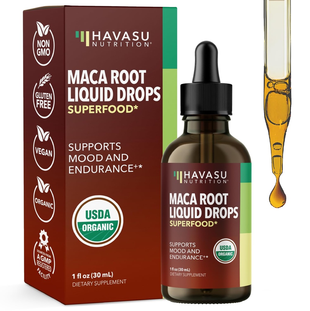 Les gouttes liquides de racine de maca biologique - soutient l'équilibre hormonal, l'humeur et l'énergie chez les femmes et les hommes - Lepidium Meyenii pour soutenir la performance et la vitalité - Non-OGM, végétalien, non aromatisé - 60 portions