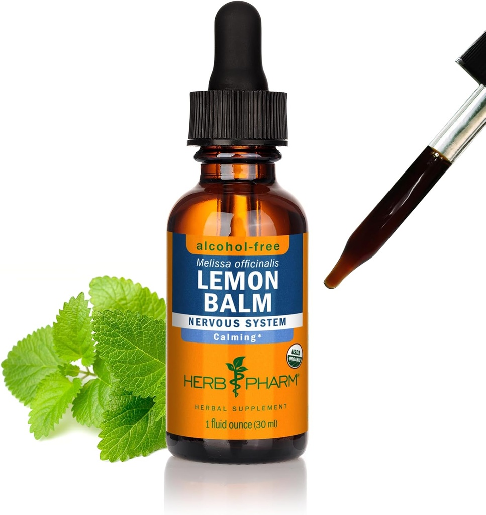 Herb Pharm Certified Organic Lemon Baume Liquid Extract for Calming Nervous System Support, Glycérite sans alcool, 1 Oz