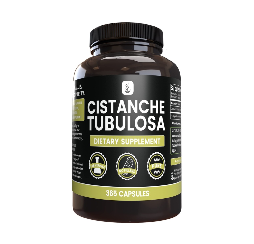 Ingrédients originaux purs Cistanche Tubulosa (365 Capsules) Pas de Magnésium ou de Rice Fillers, Toujours Pure, Verified Lab