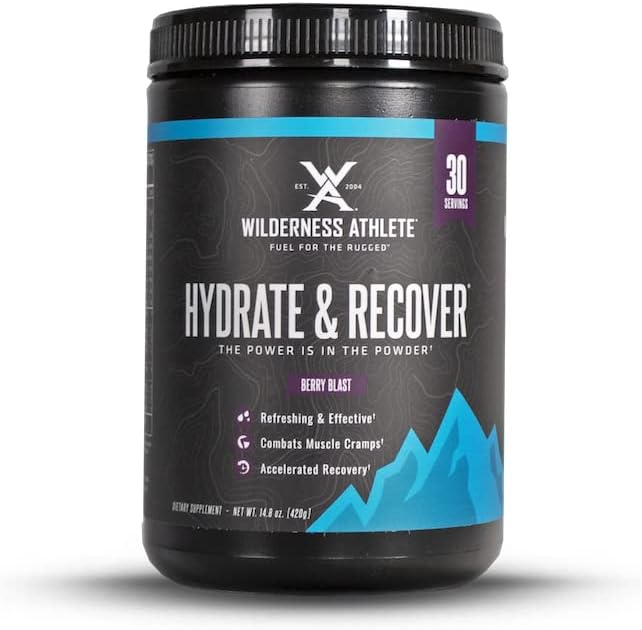 Athlète Wilderness - Hydrate et Récupérer Récupérer Poudre d'hydratation liquide Mélange de boissons électrolytes - Récupérer plus rapidement avec Bcaas - Poudre d'hydrate avec 1000mg de vitamine C - 30 Tub de service (Berry Blast)