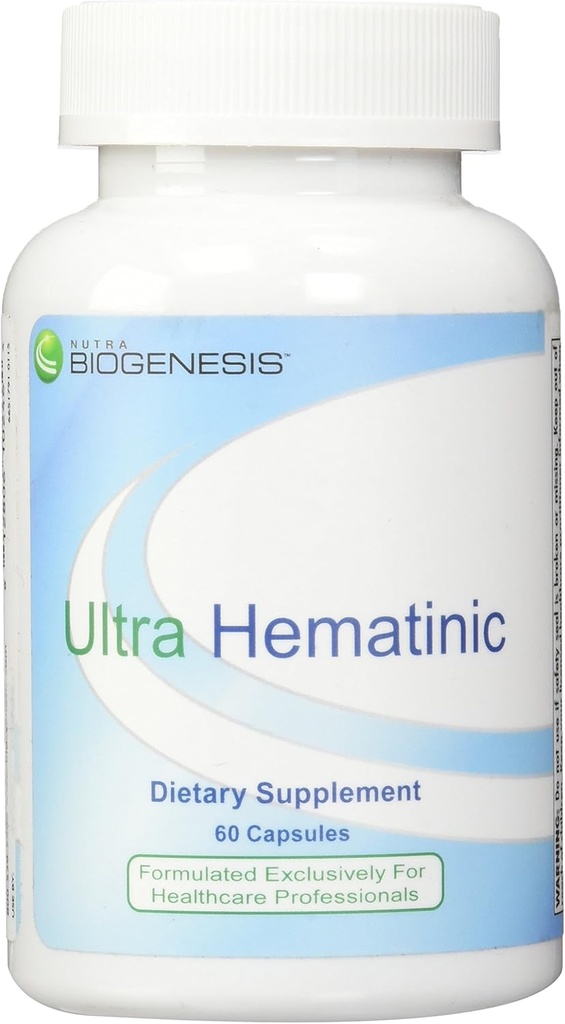 Nutra BioGenesis - Ultra Hématinique - Fer, B Vitamines et Cuivre pour Absorption de Fer, Soutien et Énergie RBC - 60 Capsules