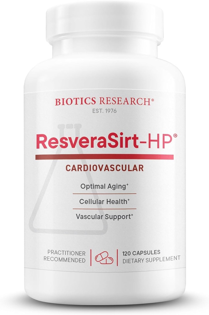Recherche en biotique ResveraSirt HP Formulé par le Dr Mark Houston, Trans Resveratrol, Quercetin, Augmentation de l'activité sirtuine, Soutien cardiovasculaire, Puissance cardiaque, Soutien vasculaire, 120 Capsules