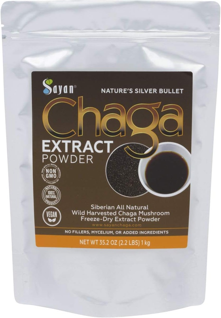 Sayan Chaga Poudre d'extrait de champignons (2.2 Lb) – Freeze Séché Sibérie Sauvage Récolté - Thé Antioxydant Organique pour Immune et Soutien Digestion - Focus, Énergie, Clarté, Wellness - Pas d'additifs