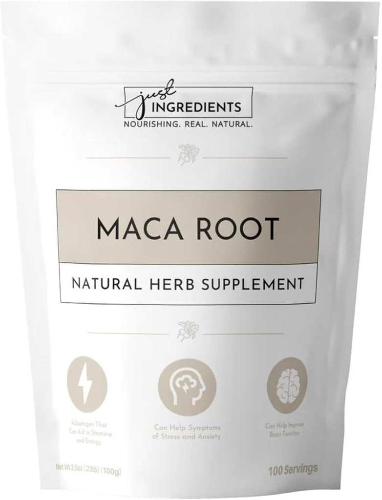 JUST INGRÉDIENTS Poudre de racine de maca biologique de 100 portions 100% bio et végétalien Superfood de soutien du bien-être naturel et de l'équilibre hormonal de 100 portions