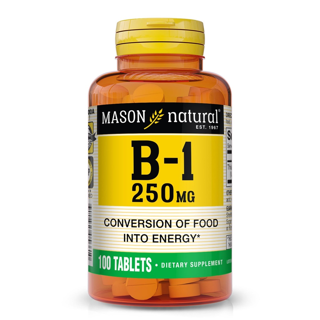 MASON NATURAL Vitamine B,1 Thiamine 250 mg, 100 jours d'approvisionnement supplément alimentaire, facile, à,Swallow comprimés, soutien production d'énergie et métabolisme sain