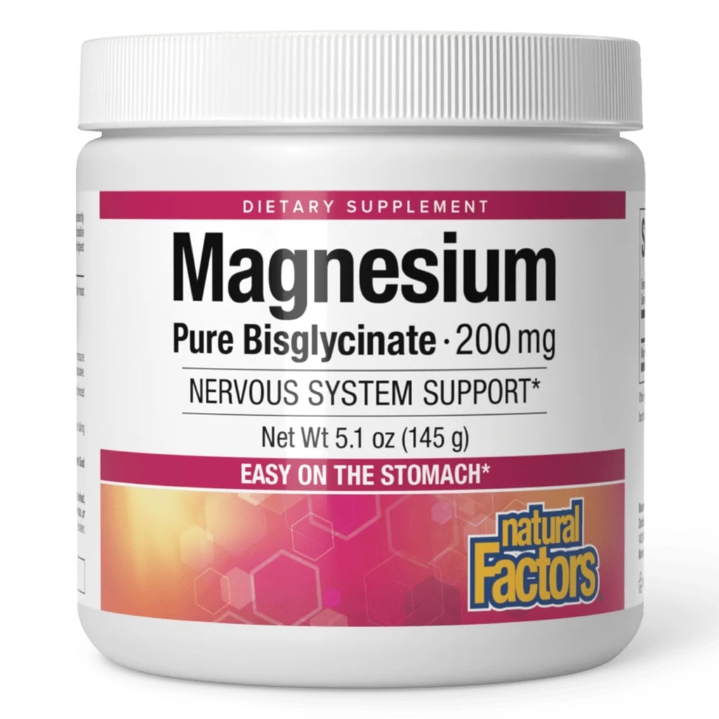 Facteurs naturels Poudre de bisglycinate de magnésium - Supplément de soutien pour la santé des corps entiers - Supplément de magnésium naturel soutient la force osseuse et la santé - 5,1 oz (50 portions)