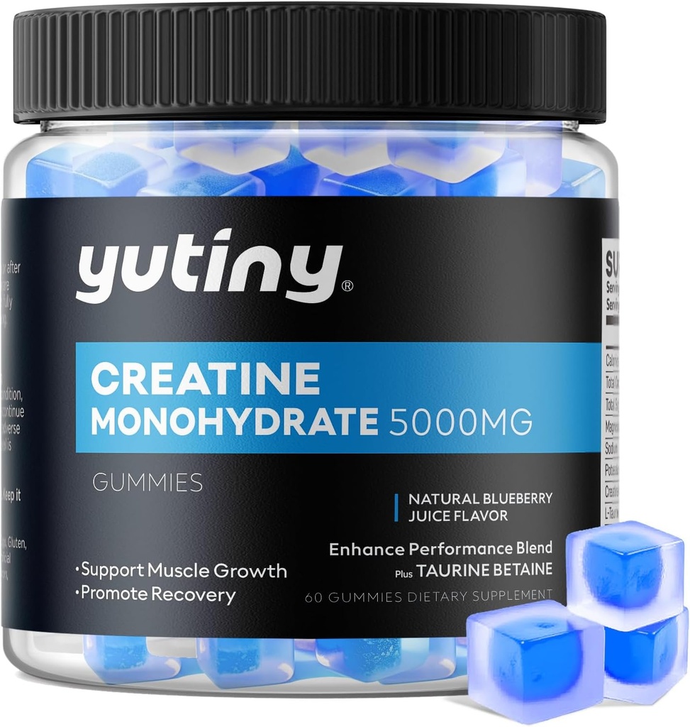 Creatine Monohydrate Gommies remplies, Creatine Monohydrate Chews pour les hommes et les femmes, Extra force pour la croissance musculaire, Blueberry Flavor, 60 Chewables, 1 mois d'approvisionnement