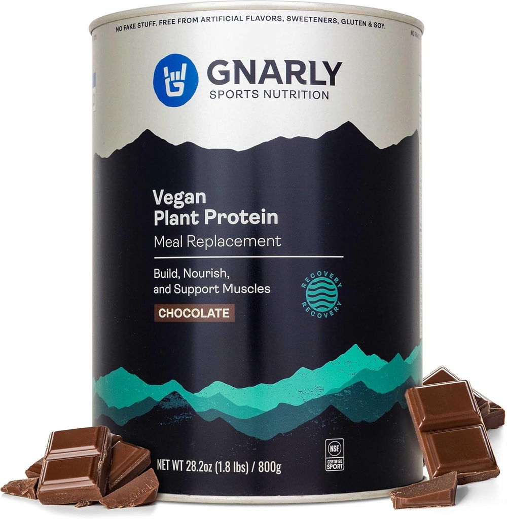 Gnarly Nutrition Protéines végétales végétales – Poudre de protéines végétales au chocolat, NSF Sport certifié – Remplacement des repas, Boost nutritionnel quotidien – Poudre sans lactose – Chocolat, 28,2 oz