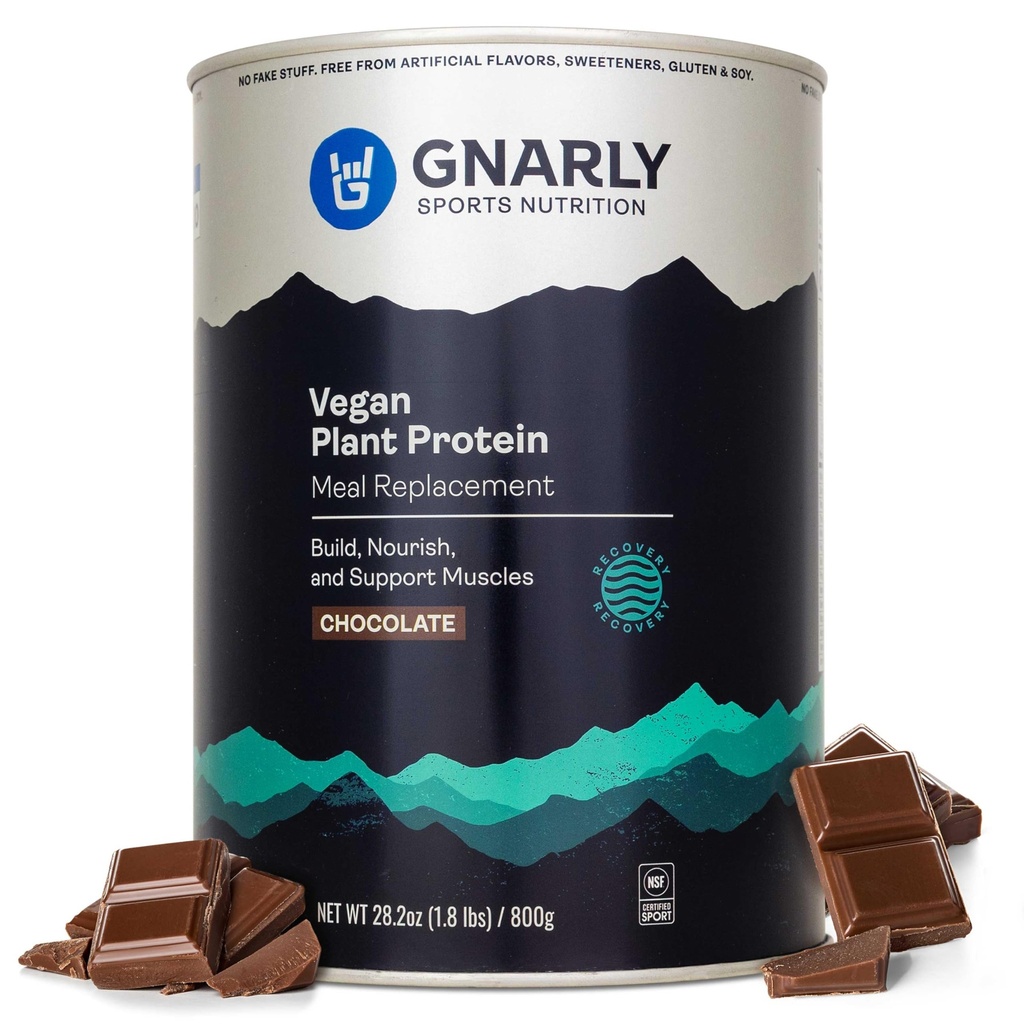 Gnarly Nutrition Protéines végétales végétales – Poudre de protéines végétales au chocolat, NSF Sport certifié – Remplacement des repas, Boost nutritionnel quotidien – Poudre sans lactose – Chocolat, 28,2 oz