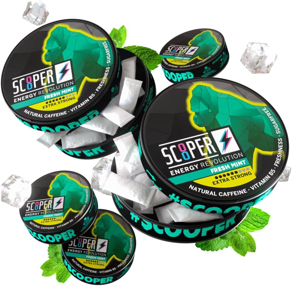 Scooper Energy Fraise Menthe de 80 mg de caféine Extra Strong Pouches d'énergie sans sucre de 12 pcs/can)