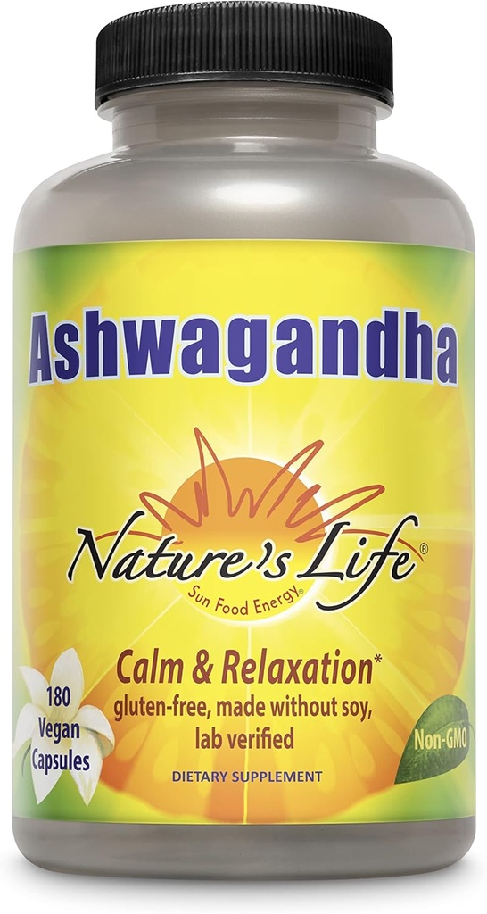 Nature's Life Capsules Ashwagandha 2 100 mg, Extrait de racine pur Ashwagandha pour la relaxation, le soulagement occasionnel du stress et le soutien du sommeil, suppléments Vegan Ashwagandha, 45 portions, 180 capsules