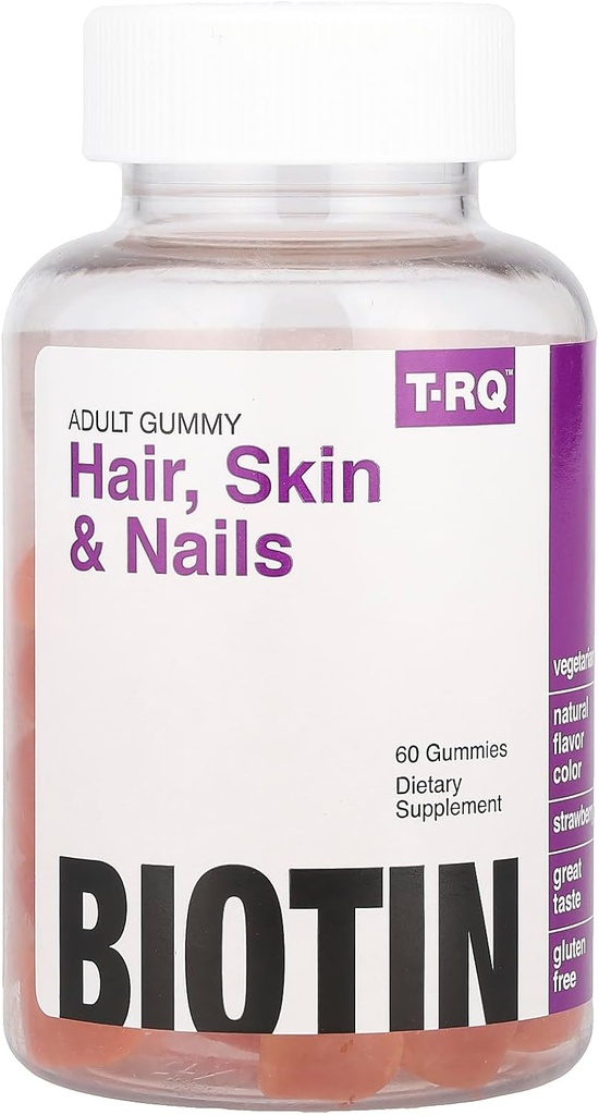 Supplément alimentaire pour les cheveux, la peau et les ongles de T.RQ, fraise naturelle, compte 60