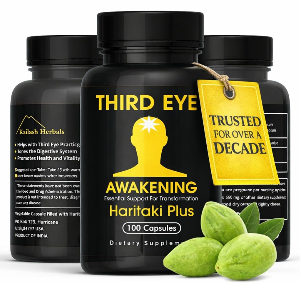 Troisième éveil des yeux - Capsules Haritaki organiques- Kailash Herbals-100 Capsules- 650 mg Chaque-Terminalia chebula- Vegan