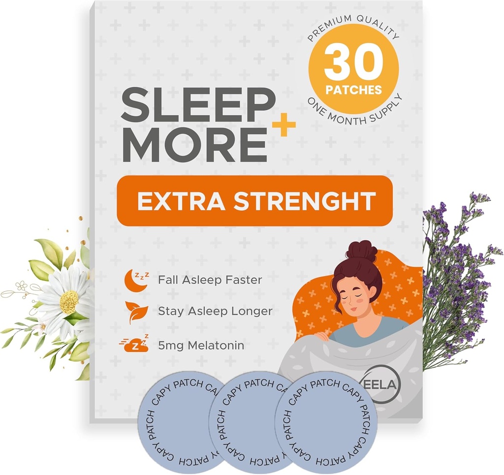 Sleep Patchs Extra Strength pour les adultes - 5 mg Mélatonine Patch avec GABA, Magnésium et racine valériane - Dispositif de couchage pour insomnie, relaxation et réduction de la fatigue - aide au sommeil libération lente - 30 Patchs