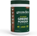 Greens First Original Greens Poudre - 49 Superfoods - Fruits et légumes biologiques - Prébiotiques, probiotiques et enzymes digestives - Smoothie antioxydant - Sans lait, végétalien, non-OGM (chocolat, 30 portions)