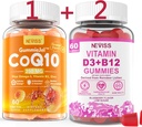 NEVISS CoQ10-250mg Gummies remplies,60Cts + Vitamine végétale D3 5000IU et méthyl B12 1000mcg Gummies, 120Cts