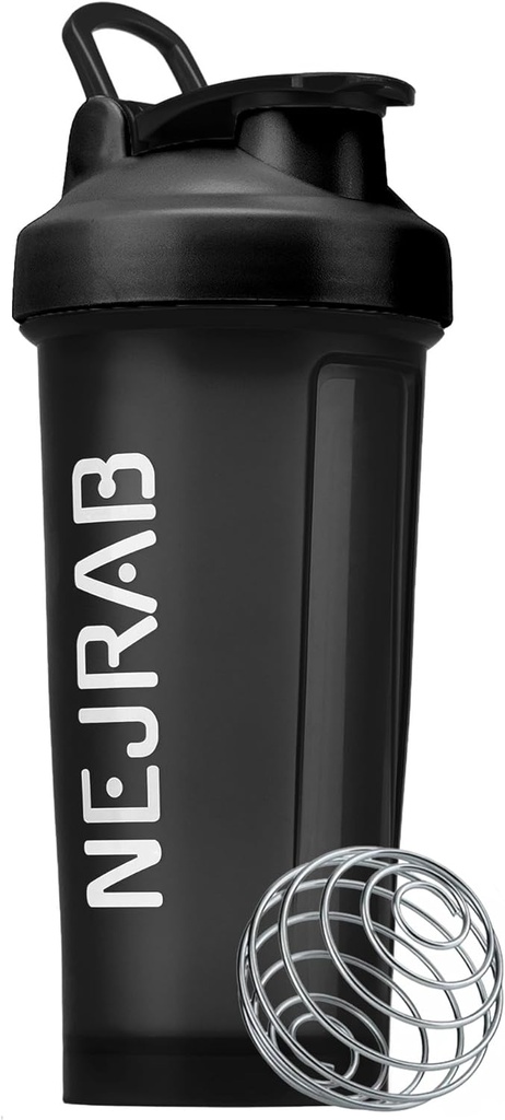 Bouteille de shaker Protien avec boule de fouet, Bouteille de mélange pour mélanges de protien, Coupe de shaker protéinique, 28-Ounce, Bouteille de shaker protéinique, Bouteille de shake protéinique (noir), Medium, NJB 28-Oz