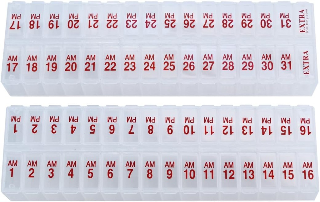Ensemble mensuel de planificateur de boîtes à pilules de deux fois par jour - AM & PM Organisateur de médicaments pour 31 jours! Set Contient 2 Organisateurs pour un mois.