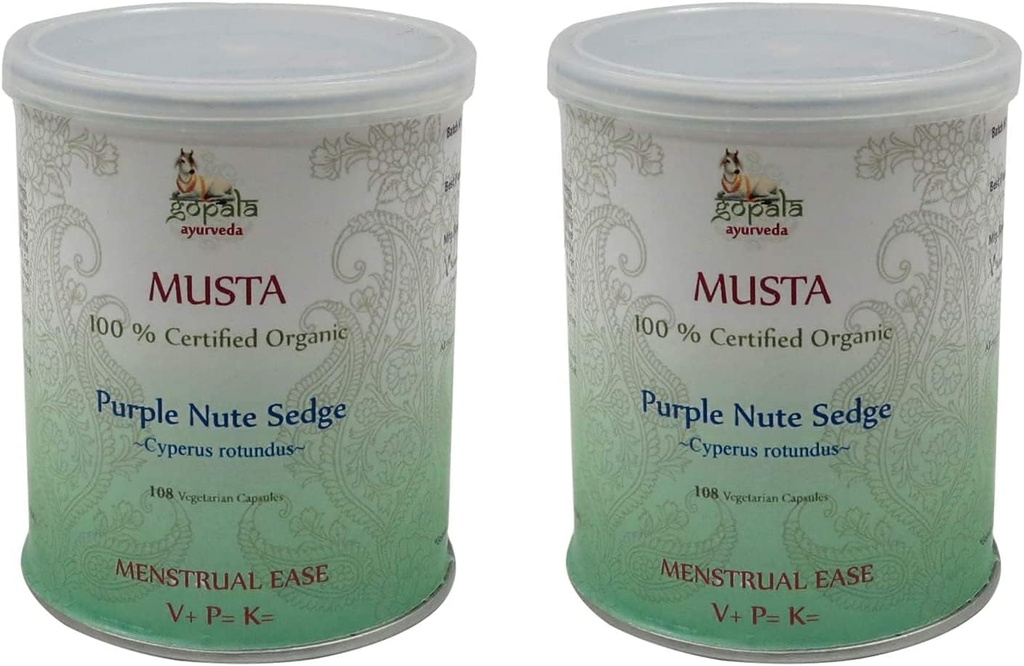 GOPALA AYURVEDA MUSTA Capsules (USDA certifié biologique) Herbe ayurvédique Cyperus rotundus - 108 Vcapsules de 500mg chacune (paquet de 2)