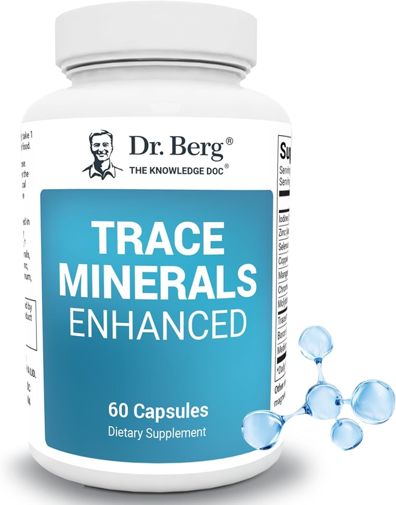 Dr Berg Trace Minerals Complexe amélioré - Complet avec 70 minéraux dont 10 mg de zinc - Supplément alimentaire - 60 capsules