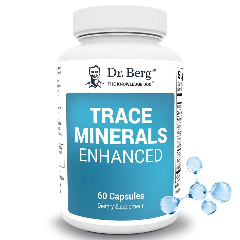 Dr Berg Trace Minerals Complexe amélioré - Complet avec 70 minéraux dont 10 mg de zinc - Supplément alimentaire - 60 capsules