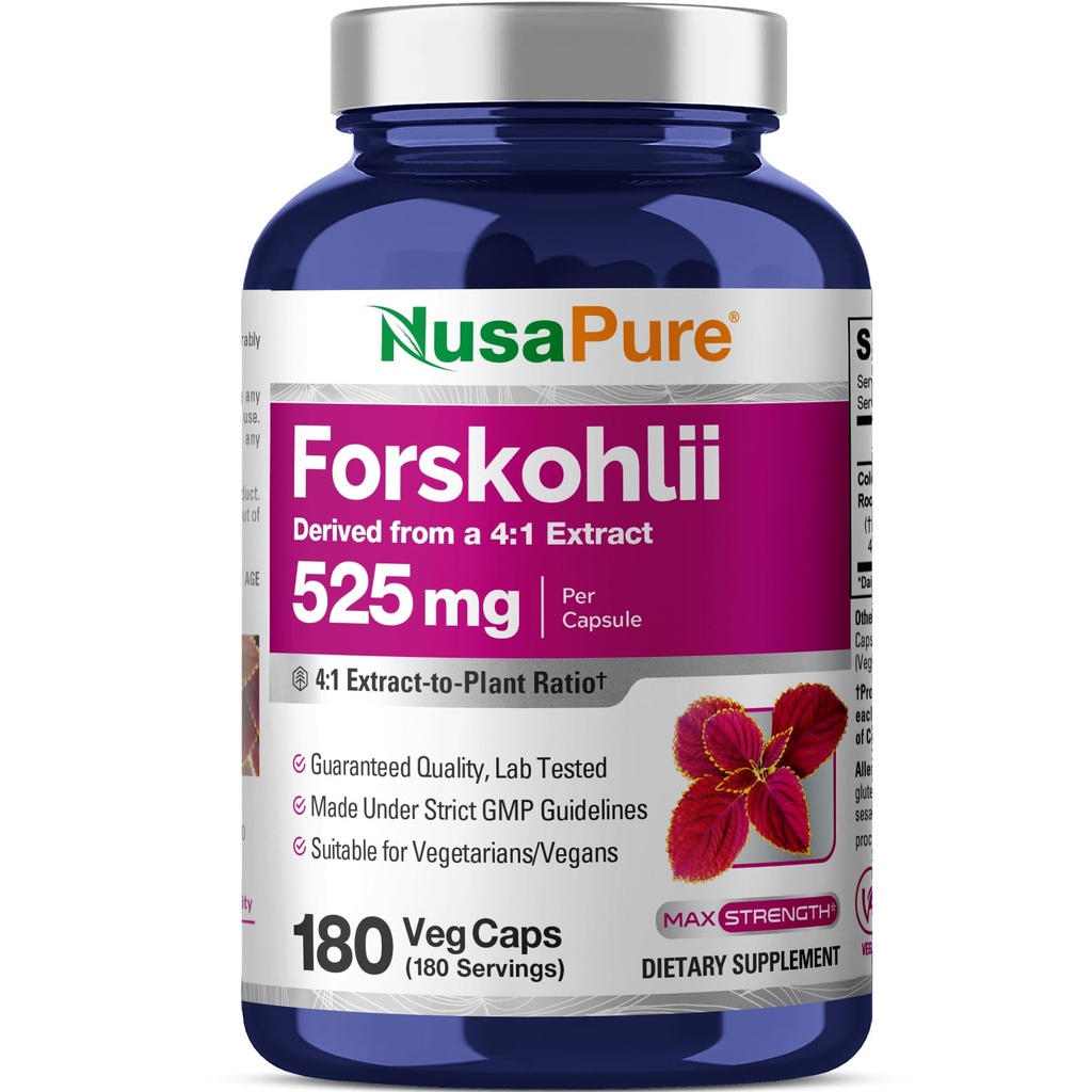 NusaPure Forskohlii Capsules, 525 mg, 180 Veg Capsules (Non-GMO, Vegan)