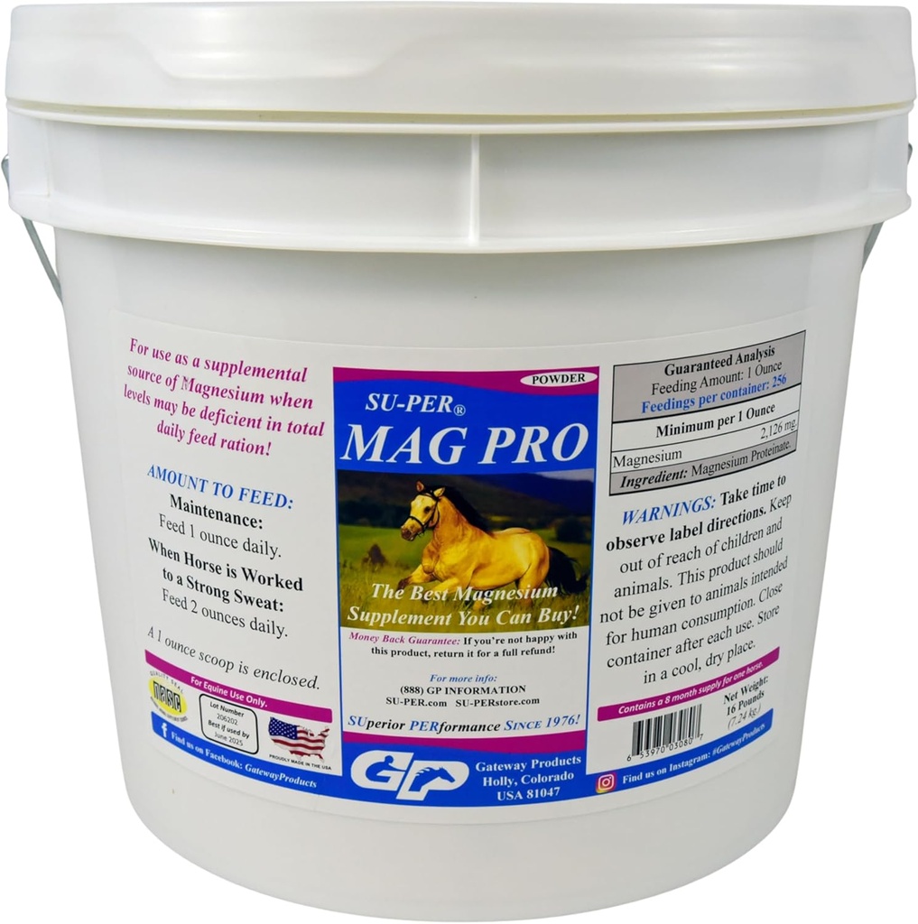 SUPER Mag Pro Horse Calming Supplément - Soutien Comportement normal et effet calmant - Supplément de magnésium pour chevaux - 16 livres, 8 mois d'approvisionnement