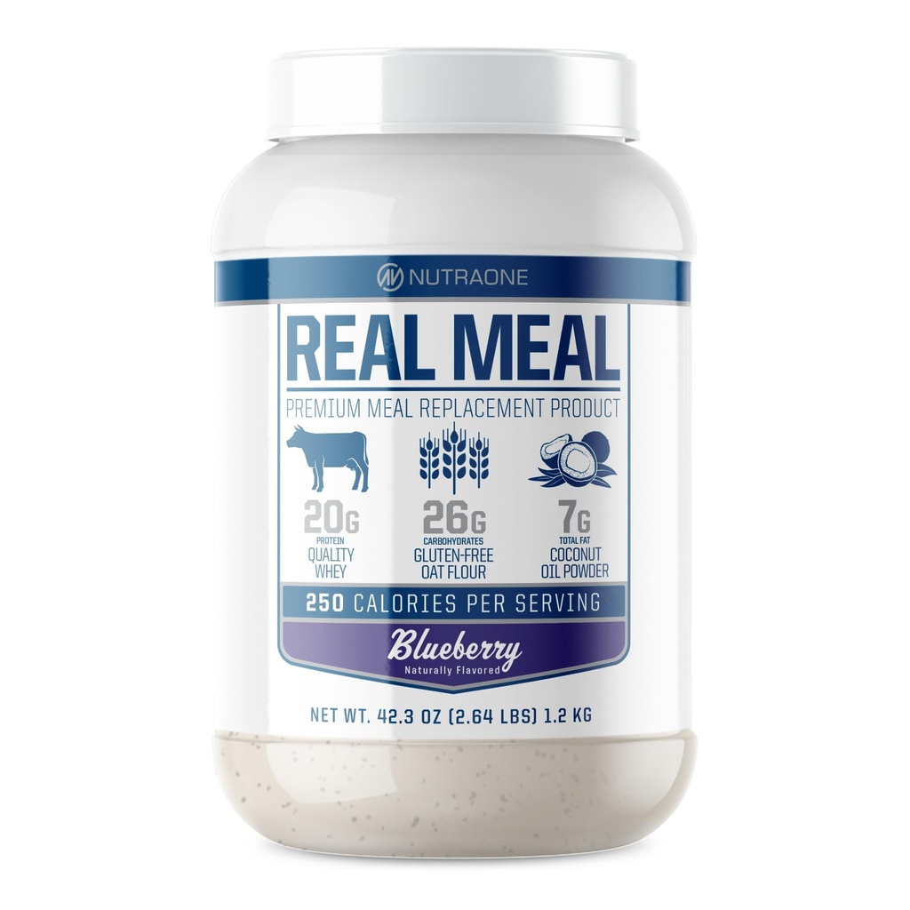 Véritable repas de NutraOne - Poudre de rechange parfaite pour les objectifs quotidiens, y compris les protéines de lactosérum, l'huile de coco et l'avoine sans gluten* (Blueberry – 2,6 lbs.)