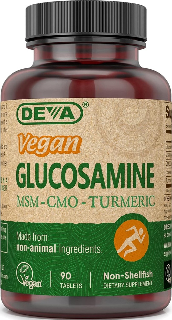 DEVA Glucosamine végétalienne MSM & CMO, CMO, extrait curcuma, extrait boswellique avec ingrédients non animaux, 90 comprimés