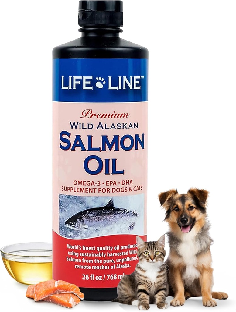 Ligne de vie Huile de saumon sauvage de l'Alaska Oméga-3 Supplément pour chiens et chats