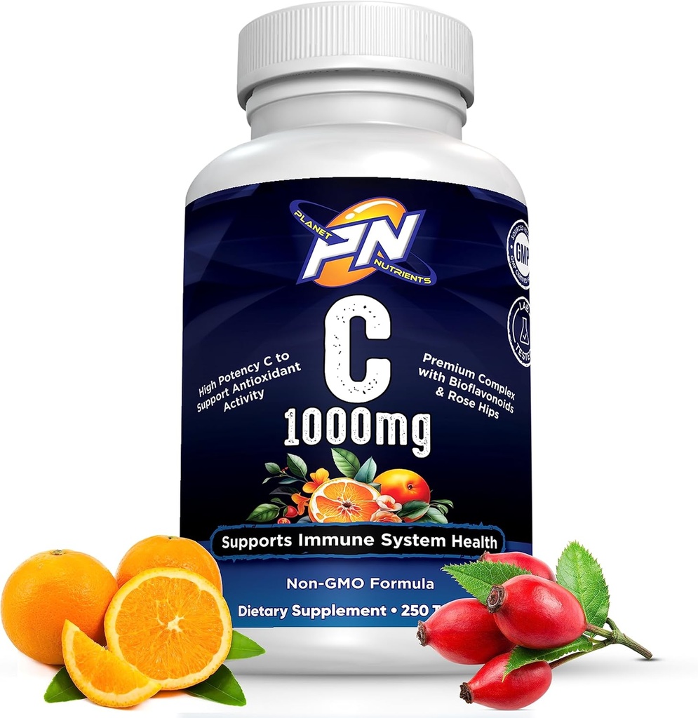 C 1000mg - High Potency Vitamin C with Bioflavonoids and Rose Hips for Immune System Support – 250 Capsules
