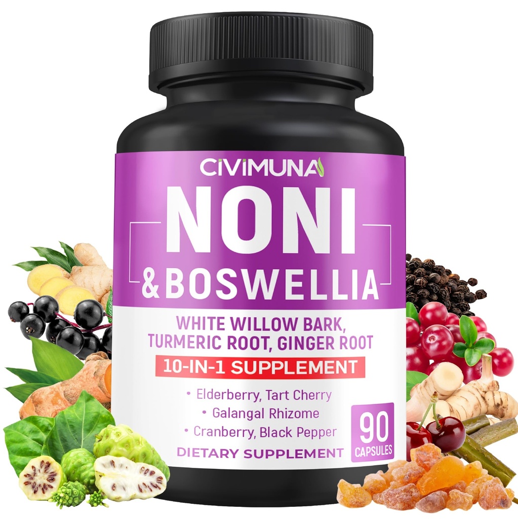 Noni Capsules avec Boswellia, White Willow Bark, Turmeric, Ginger Root et plus - 90 Capsules pour 3 mois d'approvisionnement