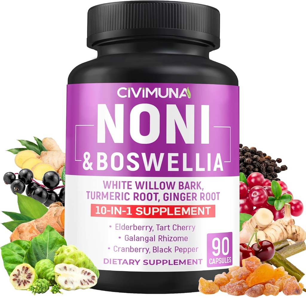 Noni Capsules avec Boswellia, White Willow Bark, Turmeric, Ginger Root et plus - 90 Capsules pour 3 mois d'approvisionnement