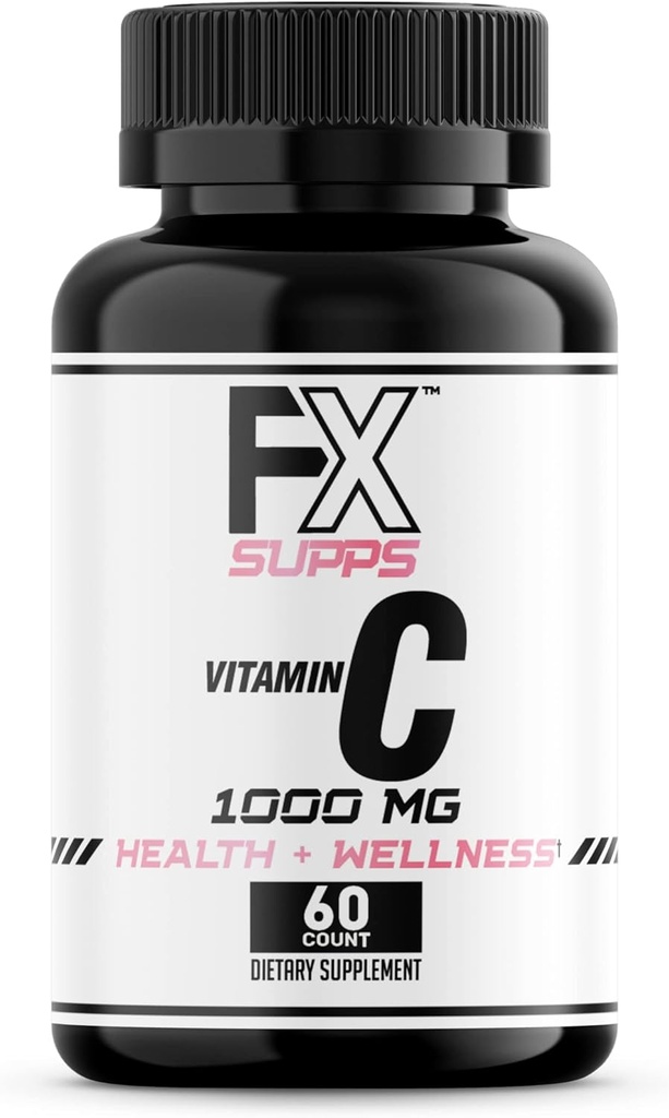 FXSUPPS Vitamine C 1000 mg (1 pack de 100 capsules) - Supplément Vitamine C ami-vegan pour les hommes et les femmes adultes - Supporte le système immunitaire, améliore l'humeur et améliore la santé de la peau