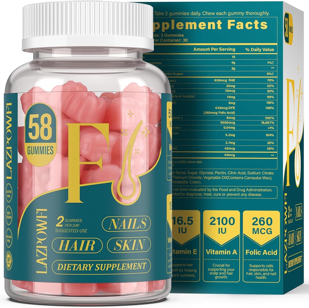 Gommies de biotine pour cheveux, peau et ongles - Vitamines capillaires pour les hommes et les femmes, 10 000mcg Vitamine maximale de force B7 pour la croissance des cheveux et les ongles plus forts,203