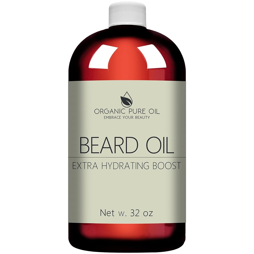 Huile de barbe non parfumée - Mélange d'huile naturelle, non-OGM, hydratant et conditionneur des cheveux faciaux - 32 oz - en vrac sized, favorisant la croissance et les cheveux lisses soyeux - Jojoba, Argan et plus