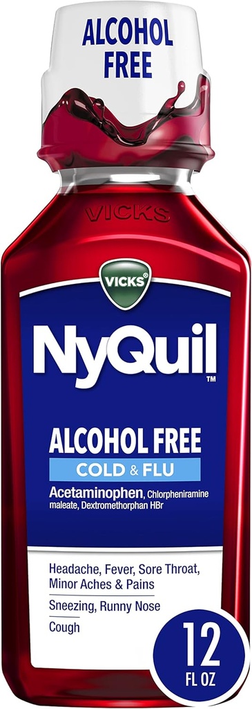 Vicks NyQuil, Sans alcool, Toux, Cold & Grippe Relief, Mal de gorge, de fièvre et de congestion, Berry, 12 Fl Oz