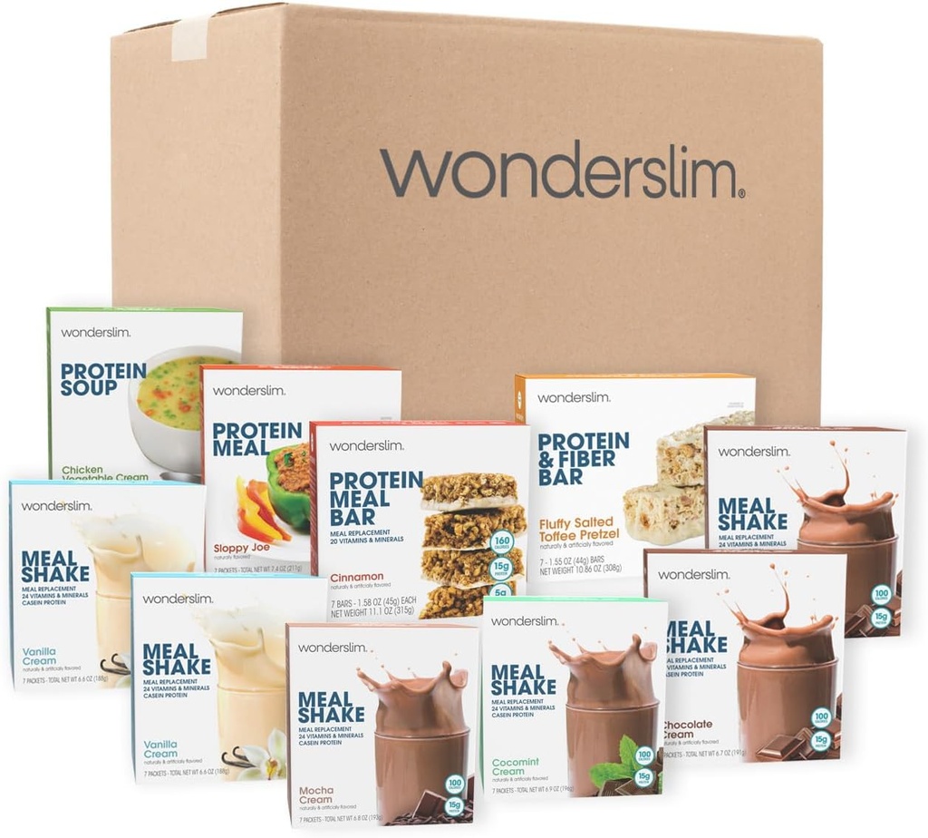 Wonderslim 2 semaines de perte de poids Kit de repas – 70 Prêt à manger des aliments diététiques pour la perte de poids, des repas préemballés et des collations pour les hommes et les femmes, avec une structure intégrée pour le succès à long terme