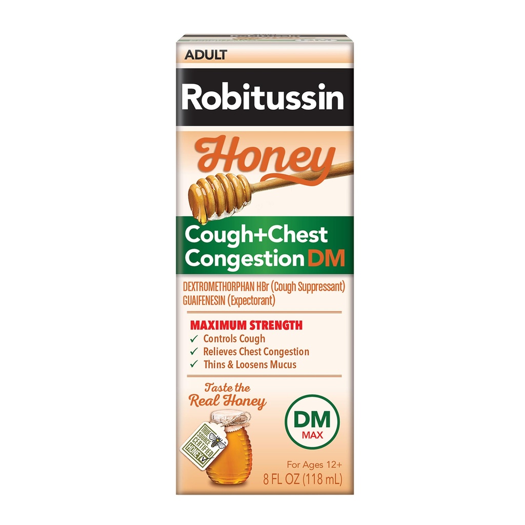 Robitussine Honey DM Max Cough Plus Congestion thoracique, Formule Adulte - 8 Fl Oz.