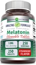 Formules étonnantes Melatonine Supplément à croustillants : 5 Mg par portion 250 Comprimés non-OGM : sans gluten Fabriqué aux États-Unis (Strawberry)