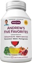 ANDREW LESSMAN Andrew's Five Favorites 120 Capsules - Fournit 200mg chacune de Coenzyme Q-10, Resvératrol, EGCG, grenade et acide alpha lipoïque, puissant anti-oxydant, aucun additif
