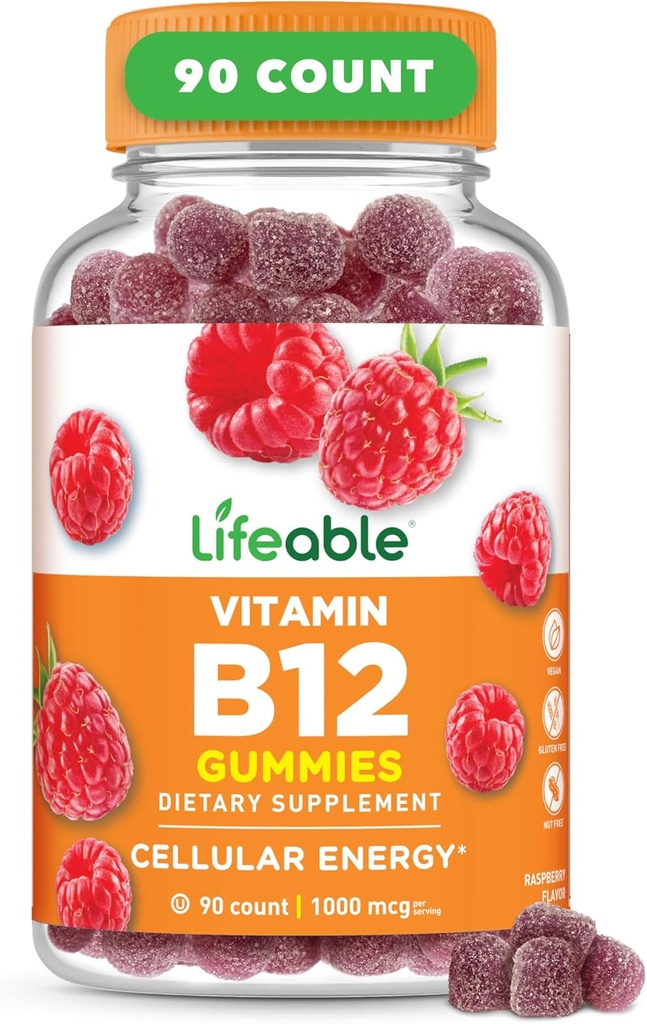 Vitamine vivante B12 Gommies pour les adultes $ 1000 mcg $ Grande dégustation B12 Vitamines $ Non-OGM, Végétalien B12 $ pour l'énergie et le métabolisme $ 90 Gommies
