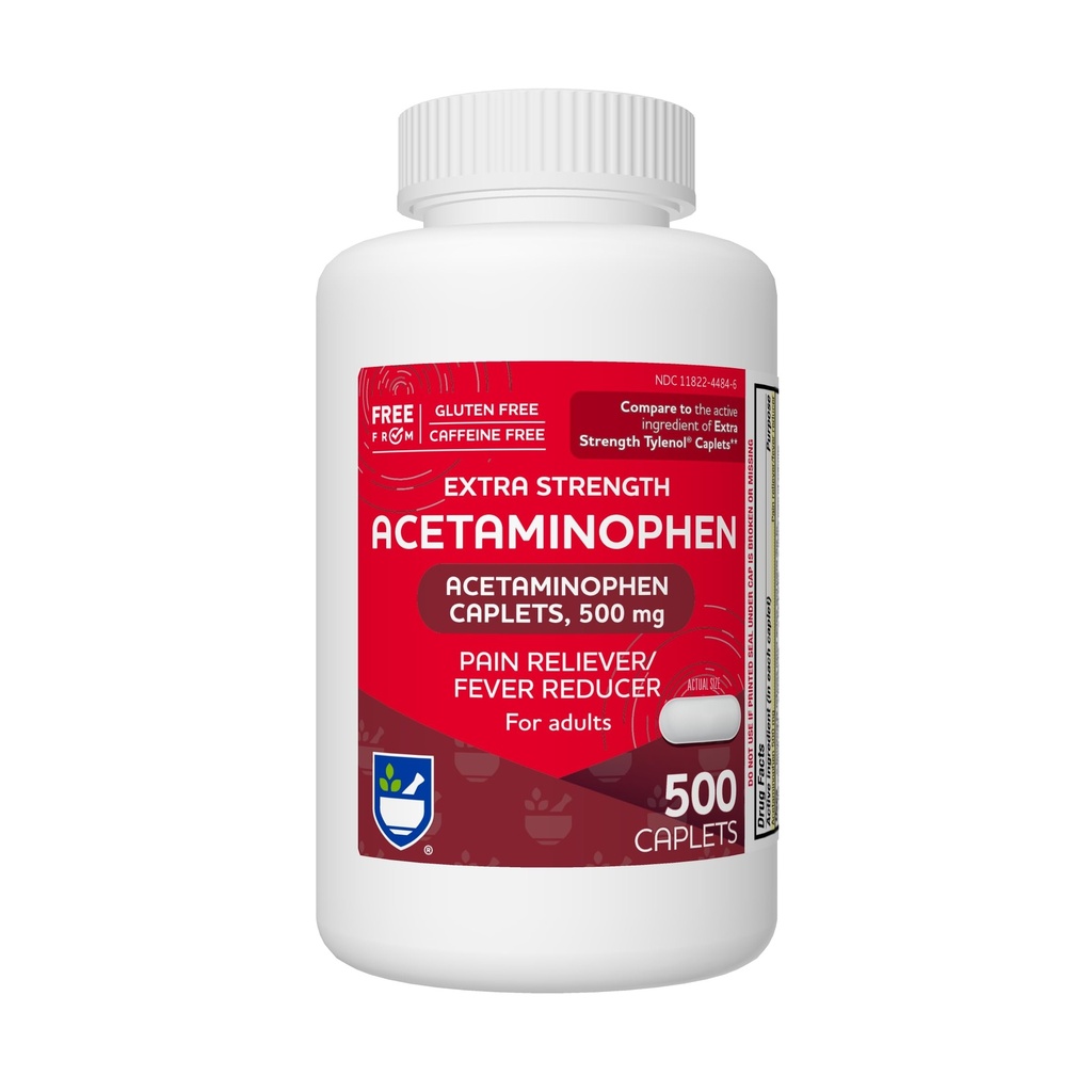 Rite Aid Extra Strength Acétaminophène, 500mg - 500 Caplets Excès de douleur et réducteur de fièvre pour les migraines, douleurs articulaires, douleurs musculaires ou dorsales et douleurs menstruelles