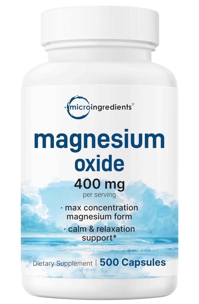 Oxyde de magnésium 400mg, 500 Capsules.Forme élémentaire pour la concentration maximale.