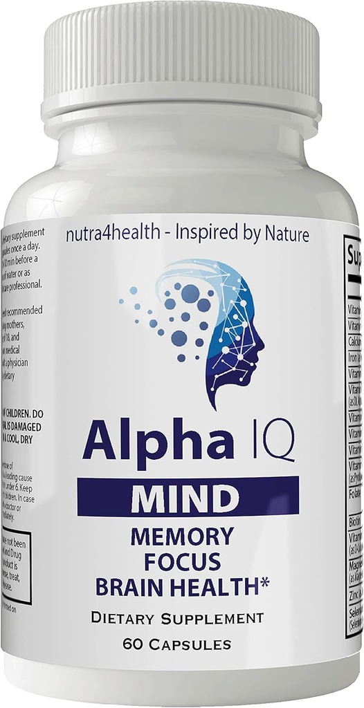 Alpha IQ Mind Cerveau Focus Mémoire Santé Pro Mind Complexe Mind Tech Nootropic Original par Nutra4health Mindtech Cerveau Booster Supplément 60 Capsules