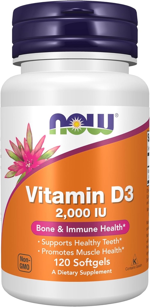MAINTENANT compléments alimentaires, vitamine D-3 2 000 UI, haute puissance, soutien structurel*, 120 softgels