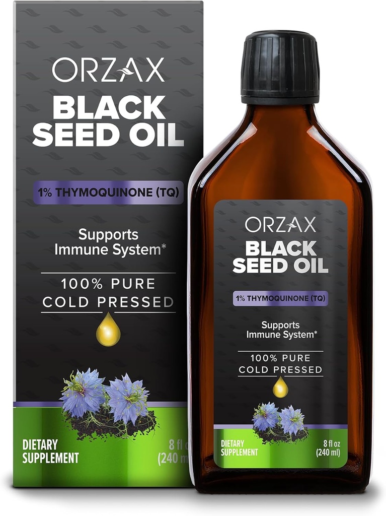 ORZAX Huile de Graine Noire Liquide (8 fl oz) - Cold Pressed 100% Pure.